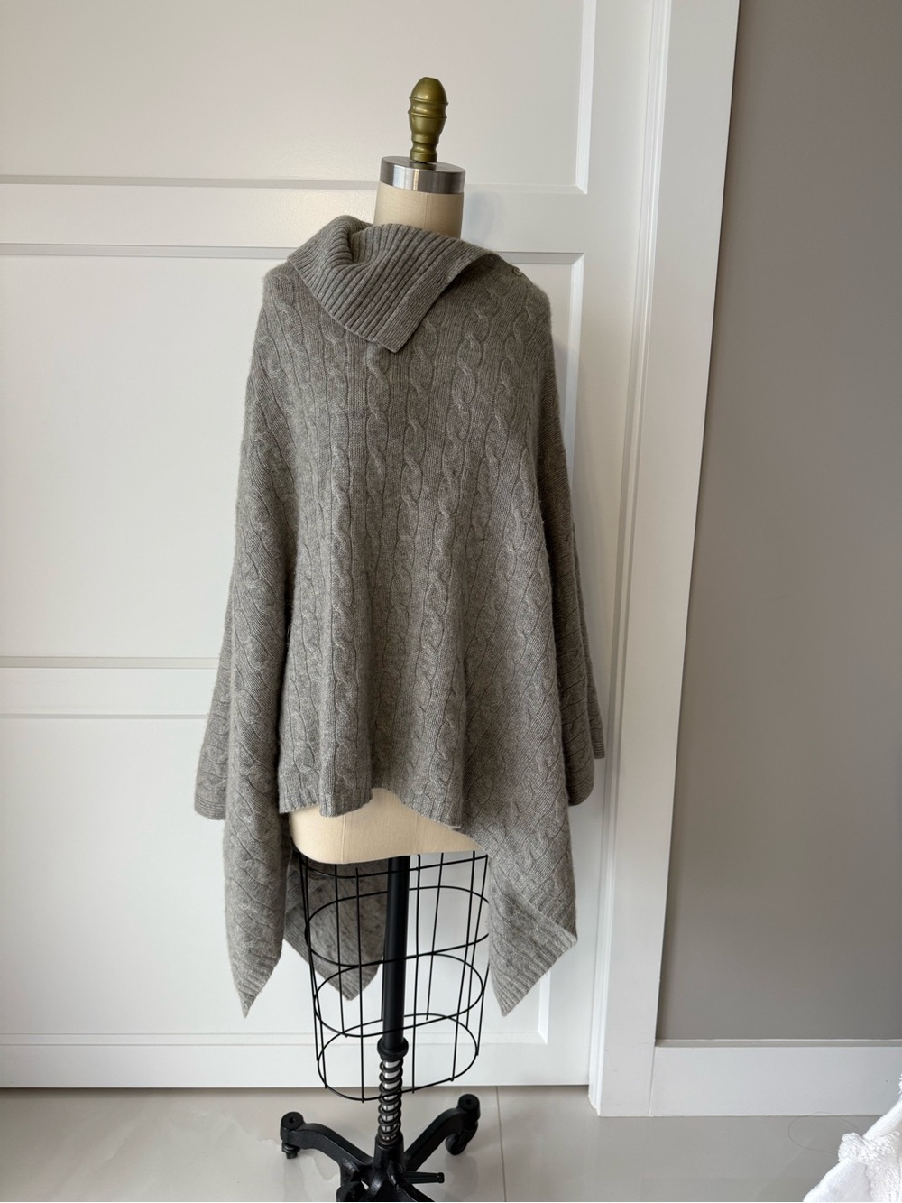 Ralph Lauren Cable-Knit Poncho in Heather Gray